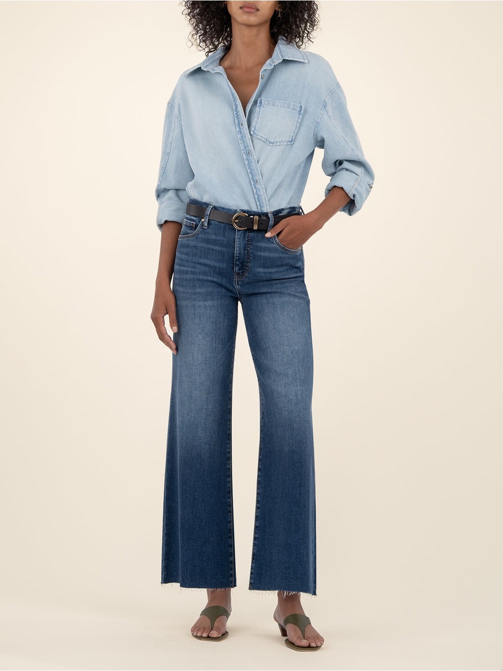 KUT from the Kloth Meg High Rise Wide Leg Raw Hem Cropped Jeans Size 14